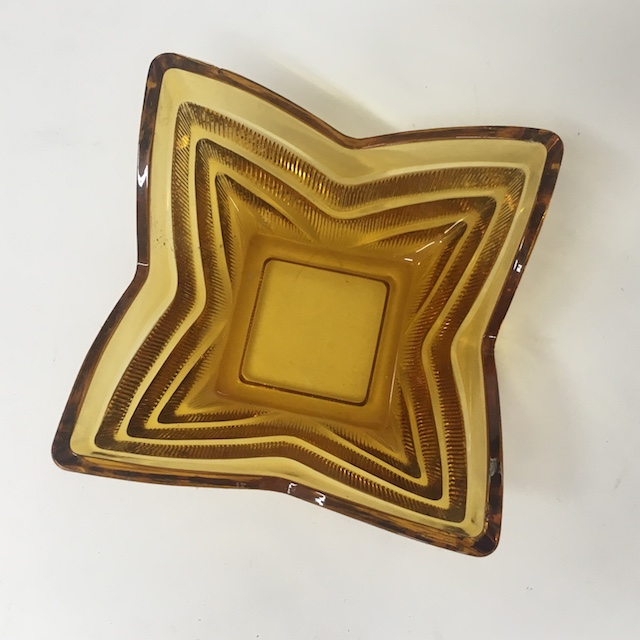 ASHTRAY, Glass - Amber Square Pointed Dish